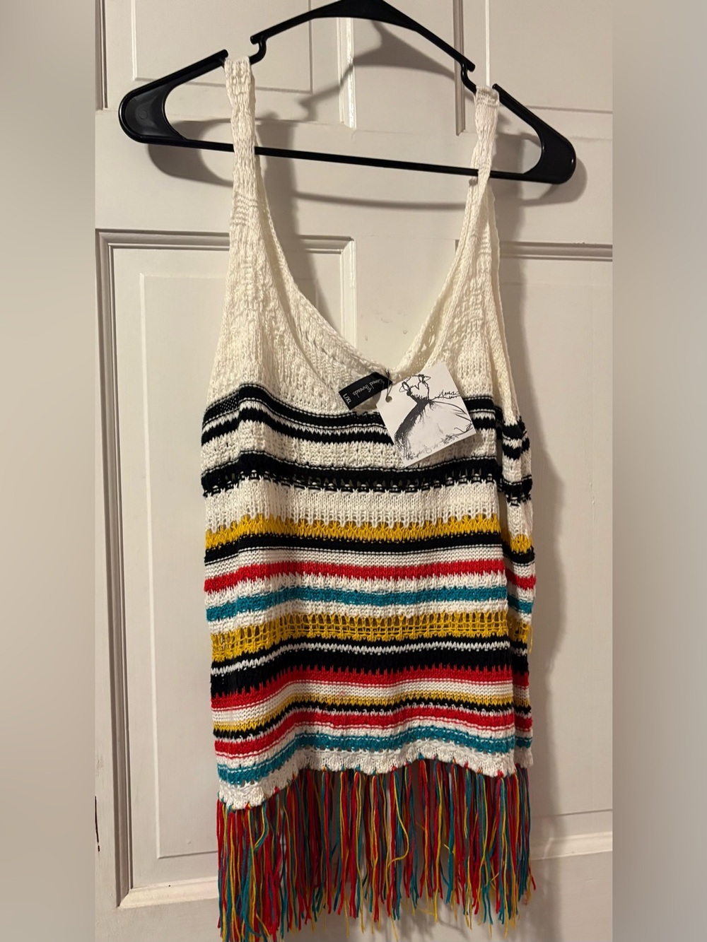 Free People Striped Knit Tank Top in Black, White & Yellow